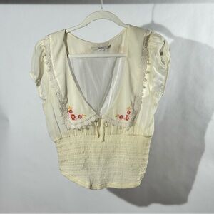 Kimchi Blue Cream Floral Embroidered Blouse